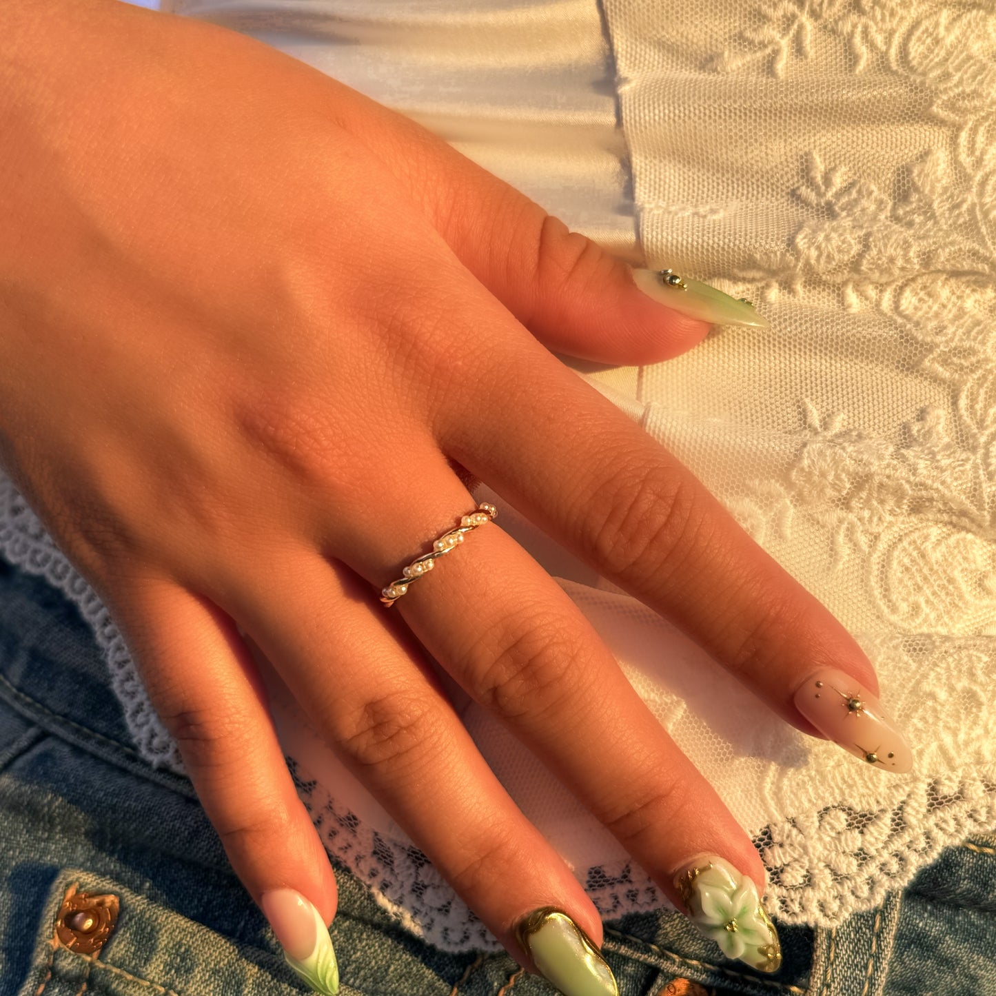 Lyra Dainty Pearl Ring